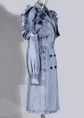 The "Azhani" Ruffle Denim Trench Coat | Ready to Ship