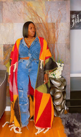 The "Material Girl" Long Kimono Sweater in Multicolor 4 | Pre-Order - Ships Between September 15th and September 25th