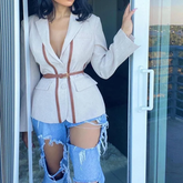 The "Octavia" Belted Blazer in Khaki | Ready to Ship β 40% OFF