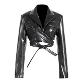 The "Astoria" Faux Leather Crop Blazer Jacket in Black | Ready to Ship