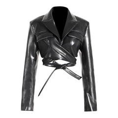 The "Astoria" Faux Leather Crop Blazer Jacket in Black | Ready to Ship