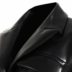 The "Astoria" Faux Leather Crop Blazer Jacket in Black | Ready to Ship