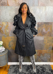 The "Kyria" Ruffle Sleeve Trench in Black | Ready to Ship