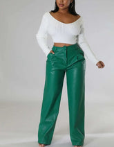 The "Alissa" Faux Leather Pants in Green | Ready to Ship — 40% OFF