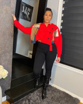 The "Jazlyn" Cropped Patch Cable Sweater in Red | Ready to Ship