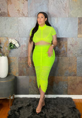 The "Tahlee" 2 Piece Mesh/Bandage Skirt Set in Lime | Ready to Ship β 40% OFF