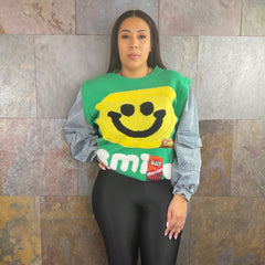 The "Oh Happy Days" Denim Sleeve Sweater in Green | Ready to Ship — 40% OFF