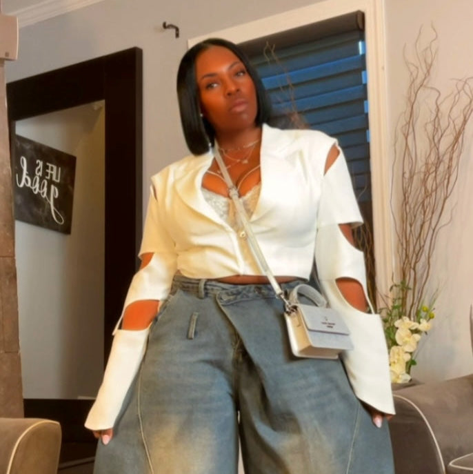 The "Exposed" Cropped Blazer in White | Ready to Ship