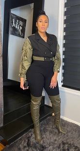 The "Command the Room" Bomber Blazer in Black & Olive Green | ready to ship
