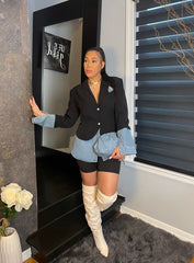 The "Denim & Drama" Blazer in Black