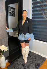 The "Denim & Drama" Blazer in Black