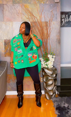 The "Amaree" Denim Patchwork Shacket Dress in Green | Pre-Order - Ships Oct 30th - Nov 5th
