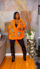 The "Amaree" Denim Patchwork Shacket Dress in Orange | Pre-Order - Ships Between September 15th and September 25th