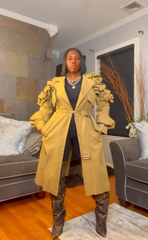 The "Kyria" Ruffle Sleeve Trench in Khaki | Ready to Ship
