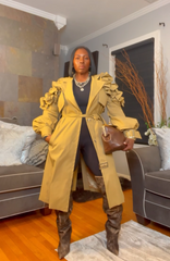 The "Kyria" Ruffle Sleeve Trench in Khaki | Ready to Ship