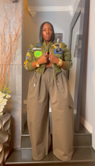 The "Haniyah" Oversized Pleated Barrel Pants in Army Green | Free Shipping Included