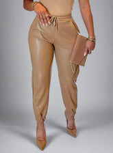 The "Tiffani" Faux Leather Jogger in Camel | Ready to Ship β 40% OFF