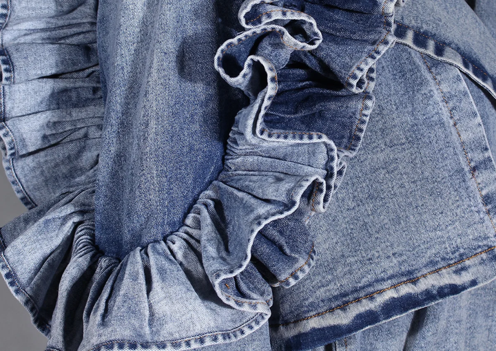 The "Azhani" Ruffle Denim Trench Coat  | Pre-Order - Ships Between November 30th - December 20th