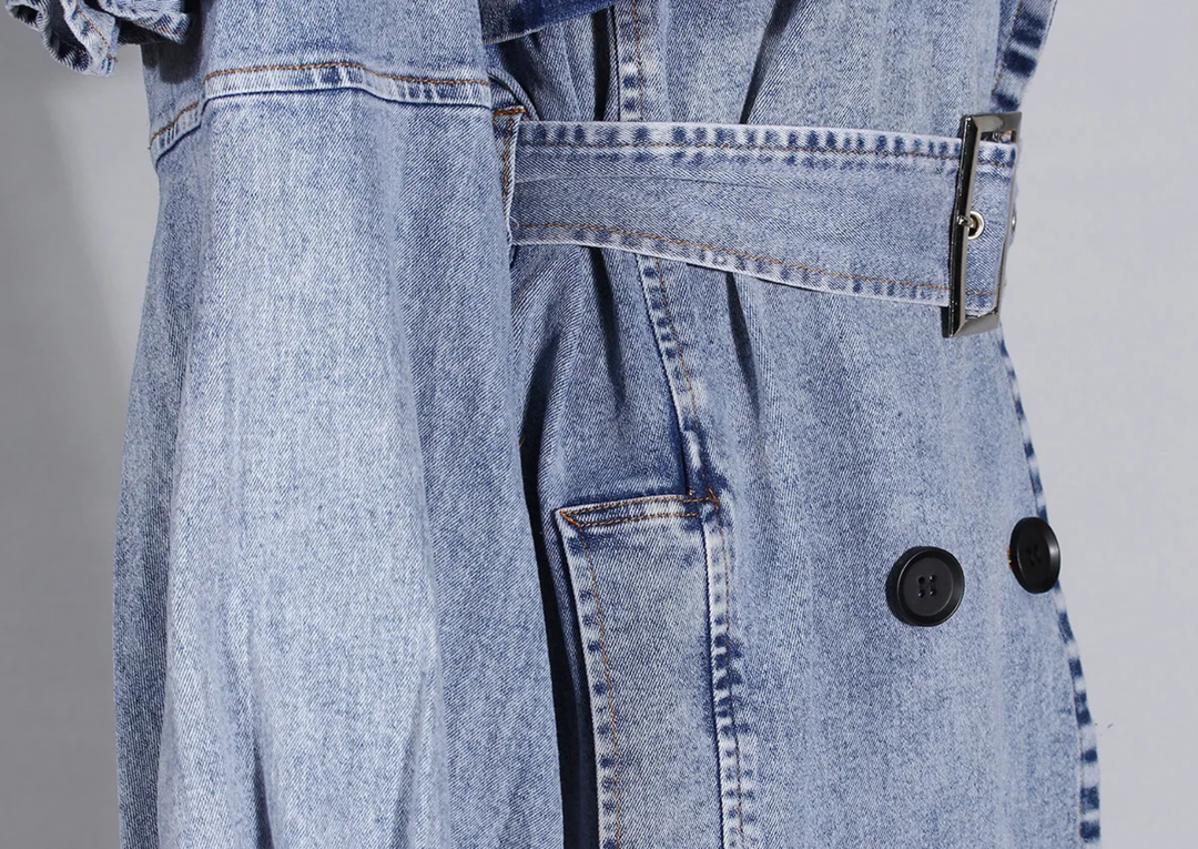 The "Azhani" Ruffle Denim Trench Coat  | Pre-Order - Ships Between November 30th - December 20th