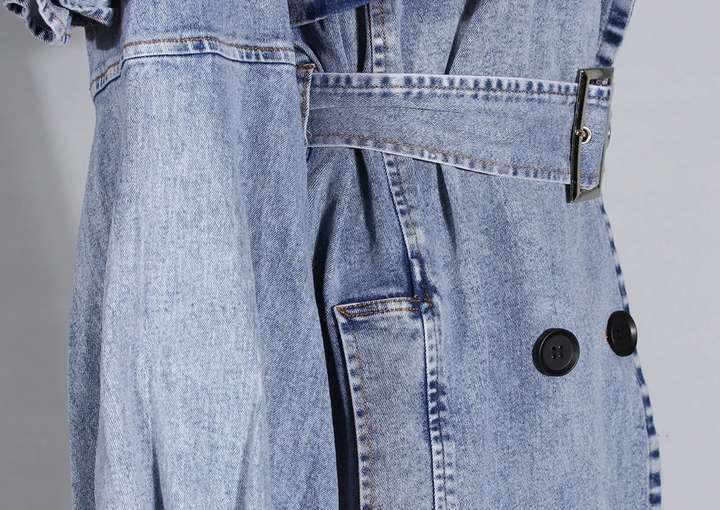 The "Azhani" Ruffle Denim Trench Coat  | Pre-Order - Ships Between November 30th - December 20th