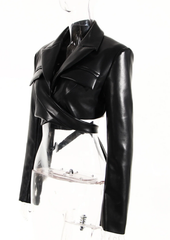 The "Astoria" Faux Leather Crop Blazer Jacket in Black | Ready to Ship