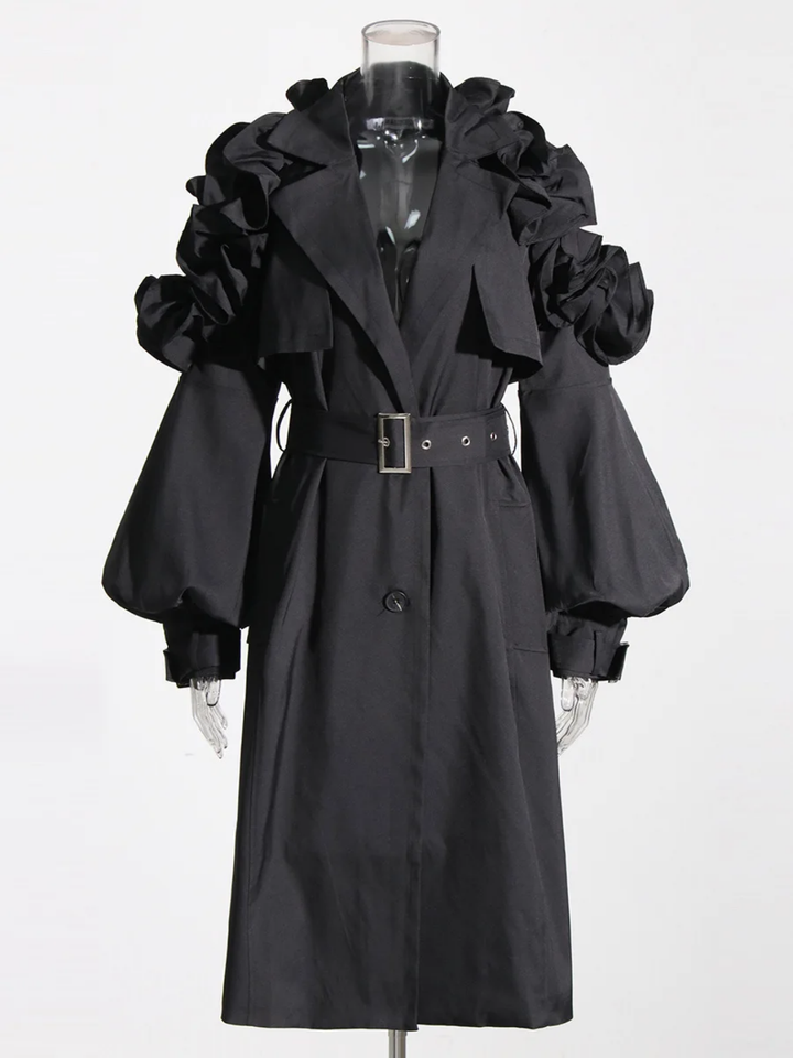 The "Kyria" Ruffle Sleeve Trench in Black | Pre-Order - Ships Between January 15th - January 30th