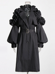 The "Kyria" Ruffle Sleeve Trench in Black | Ready to Ship