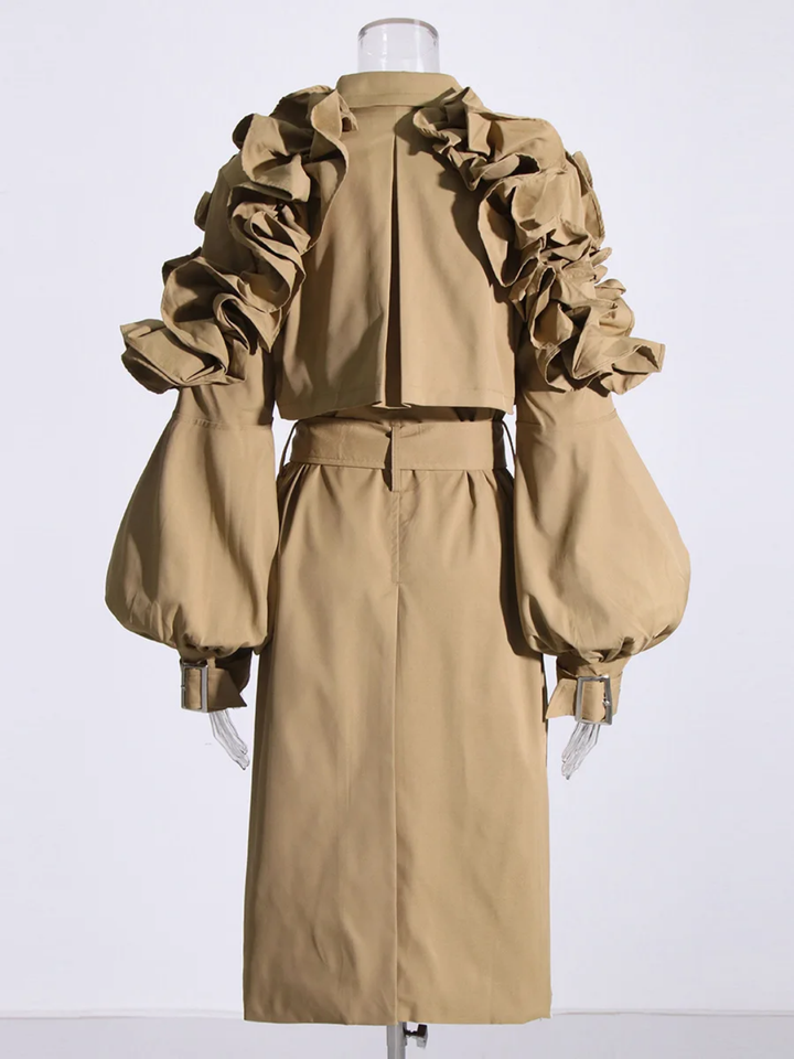 The "Kyria" Ruffle Sleeve Trench in Khaki | Pre-Order - Ships Between January 15th - January 30th