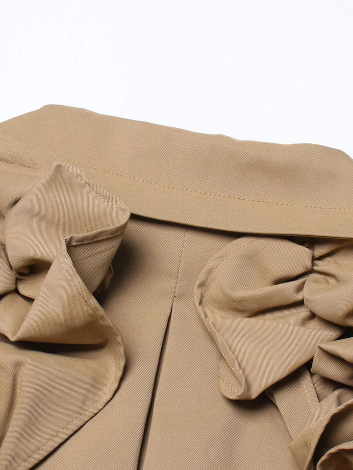 The "Kyria" Ruffle Sleeve Trench in Khaki | Pre-Order - Ships Between January 15th - January 30th