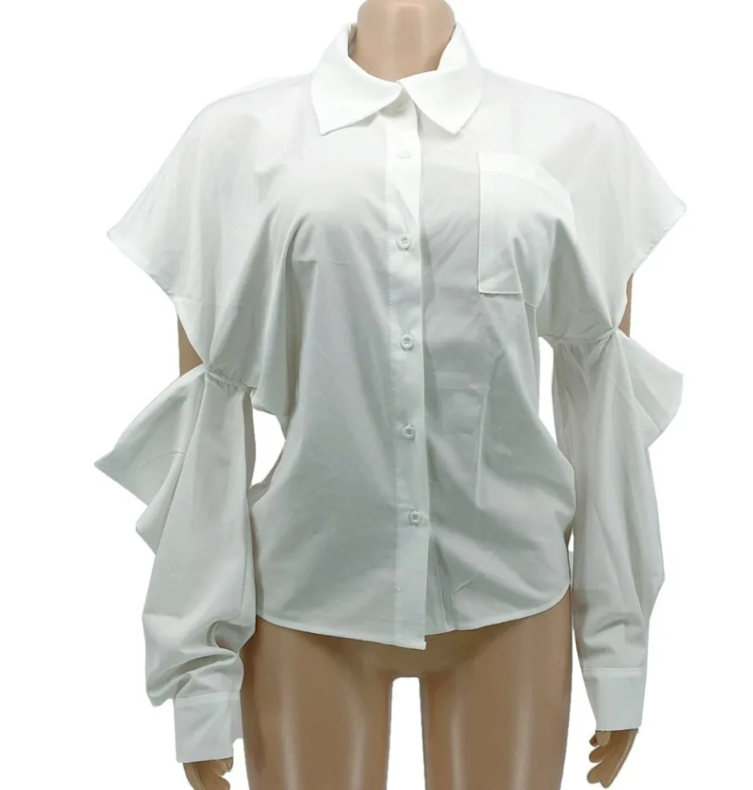 The "Monika" Slouch Sleeve Shirt in White | Ready to Ship — 40% OFF