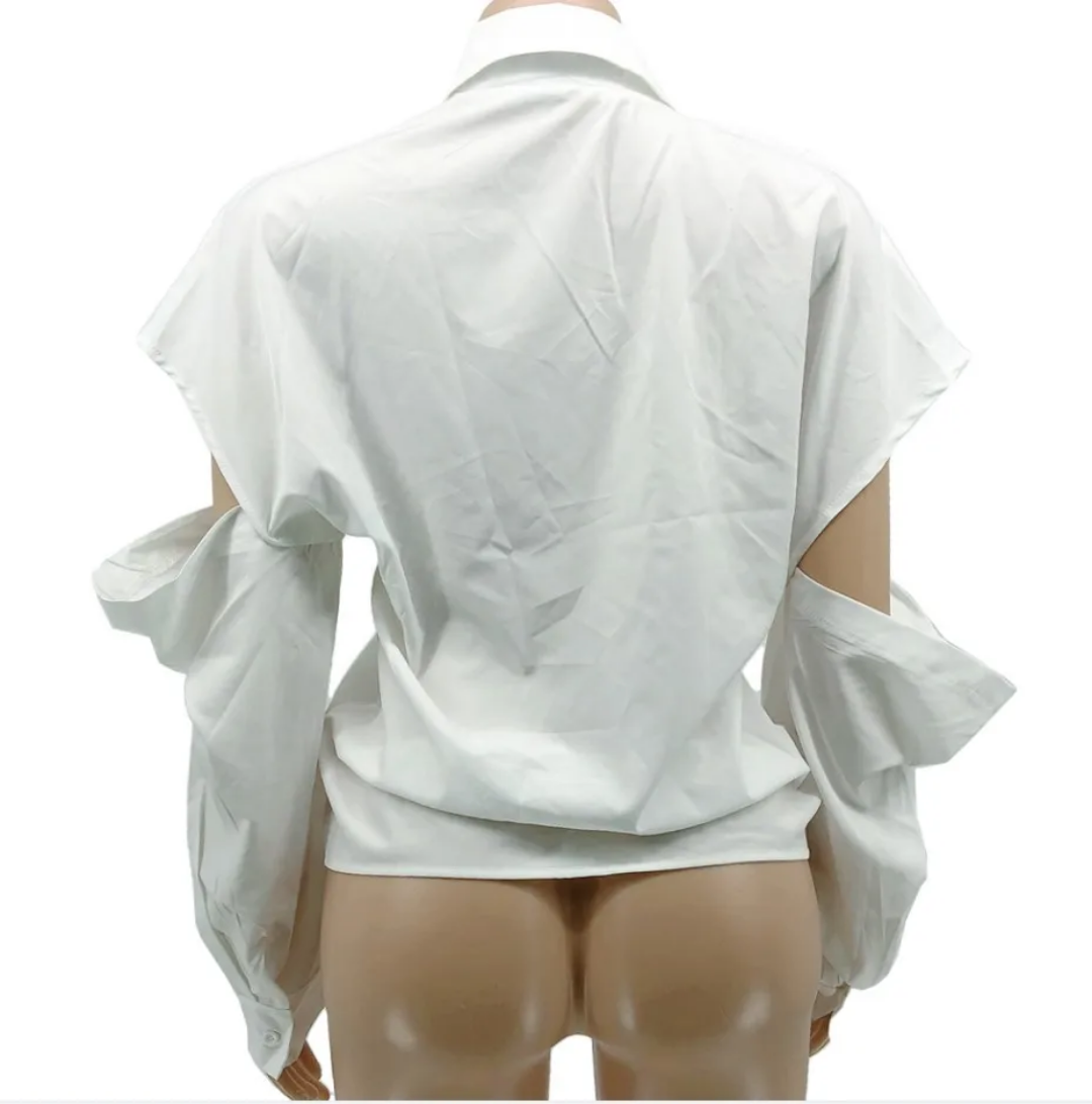 The "Monika" Slouch Sleeve Shirt in White | Ready to Ship — 40% OFF