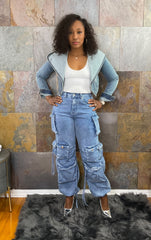 The "Chantale" Denim Cargo Jogger in Blue | Ready to Ship