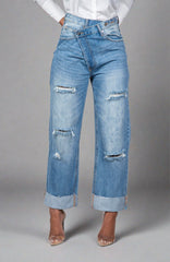 The "Akisha" Crossover Cuffed Jean | Ready to Ship — 40% OFF