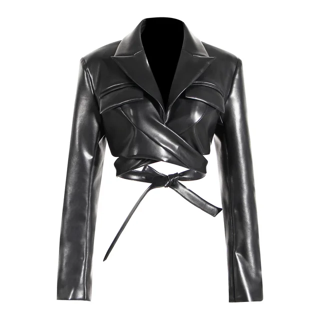 The "Astoria" PU Leather Crop Blazer Jacket in Black | Pre-Order   (Ships between 3/15/24 - 3/31/24)