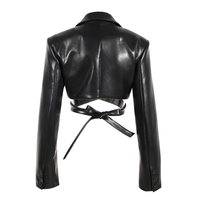 The "Astoria" PU Leather Crop Blazer Jacket in Black | Ready to Ship