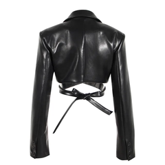 The "Astoria" Faux Leather Crop Blazer Jacket in Black | Ready to Ship