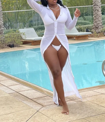 The "Ariel" Mesh Coverup Dress in White | Ready to Ship — 40% OFF