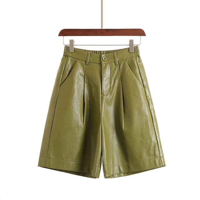 The "Ava" Faux Leather Shorts in Olive | Read to Ship
