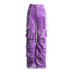 The "Kali" Velvet Cargo in Purple  | Ready to Ship — 40% OFF