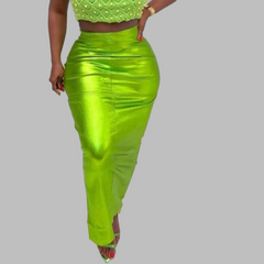 The "Destiny" Metallic Skirt in Lime | Ready to Ship — 40% OFF