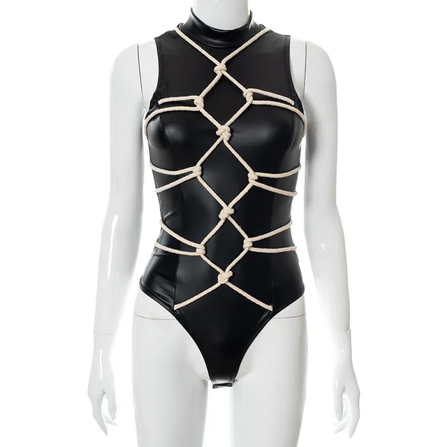 The "Tied-up" PU Leather Body Suit in Black | Ready to Ship
