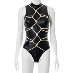 The "Tied-up" PU Leather Body Suit in Black | Ready to Ship — 40% OFF