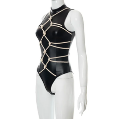 The "Tied-up" PU Leather Body Suit in Black | Ready to Ship — 40% OFF