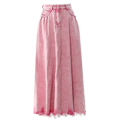 The "Annya" Long Washed Denim Skirt in Pink | Ready to Ship — 40% OFF