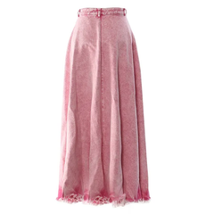 The "Annya" Long Washed Denim Skirt in Pink | Ready to Ship — 40% OFF