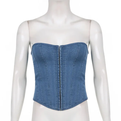The "Tia" Denim Corset Top | Ready to Ship — 40% OFF