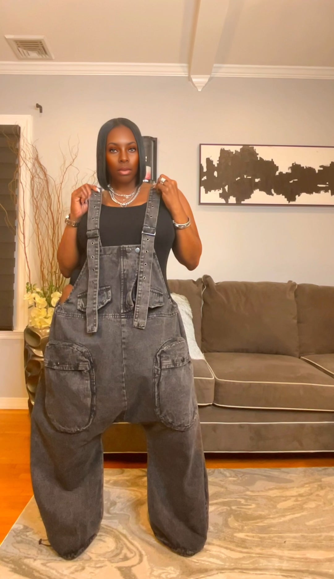 The "Nikki" Oversized Overalls in Black | Ready to Ship