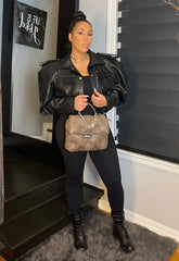 The "Kalenya" Faux Leather Bomber in Black | Ready to Ship