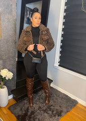 The "Luxe Sherpa" Moto Coat in Chestnut Brown | Ready to Ship — 40% OFF