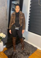 The "Luxe Sherpa" Moto Coat in Chestnut Brown | Ready to Ship — 40% OFF